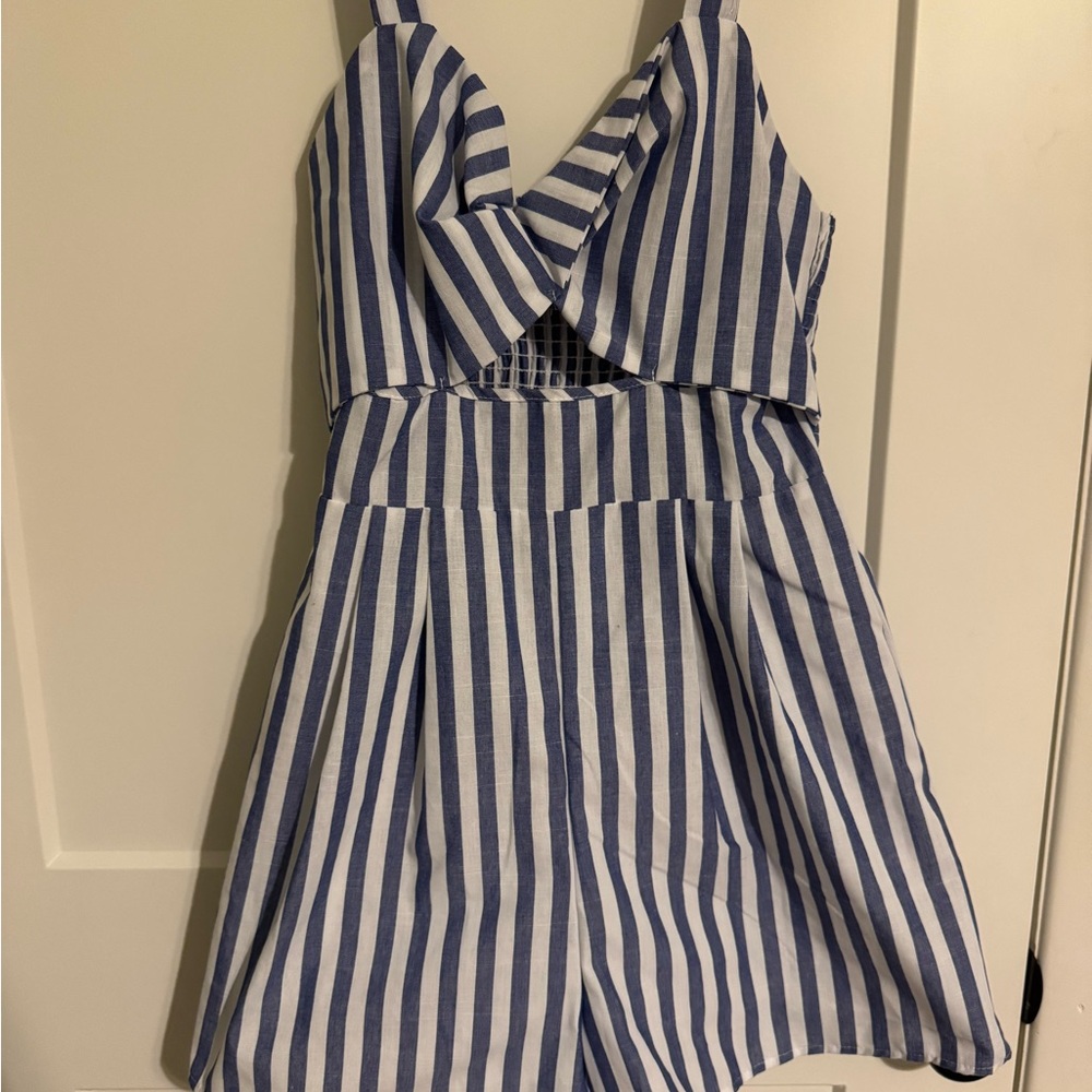 Blue and White Striped Romper